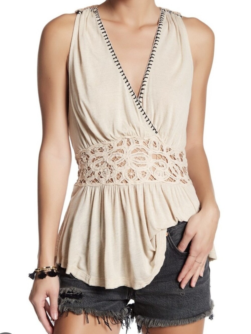 Free People Cream Megan Crochet Waist Halter Top S NWT